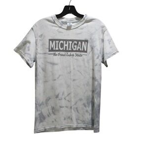 Michigan Tie Dye T Shirt Small Gray Graphic Great Lakes State Unisex Cotton